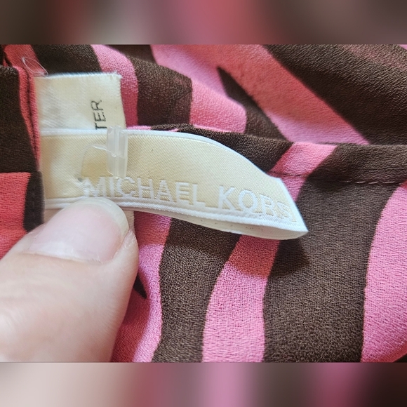 MICHAEL KORS Zebra Print Wide Leg Pants Tie Front Sheer Pants.Pink/brown. Size M - Picture 11 of 14